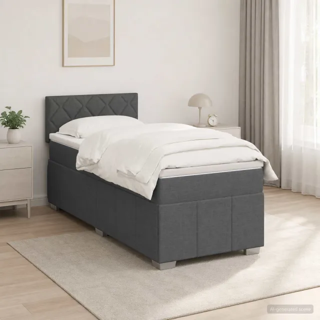 vidaXL Boxspring Bed met Matras en LED Donkergrijs 90 x 190 cm Stof