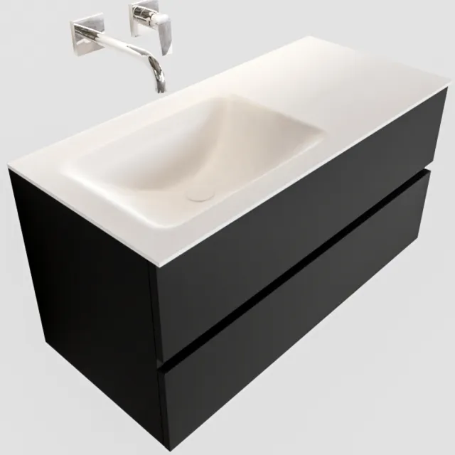 Boss & Wessing Badkamermeubel Solid Surface BWS Oslo 100x45 cm Mat Zwart Urban Links (0 kraangaten)