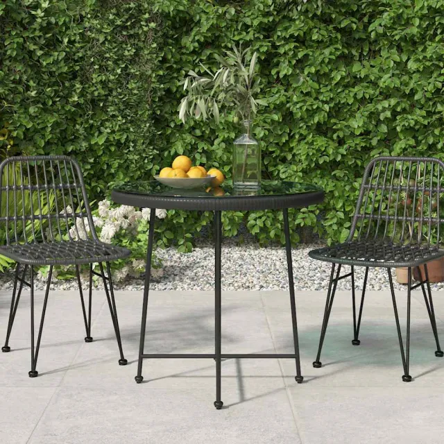 vidaXL Eettafel Ø80 cm gehard glas en staal zwart, foto 2