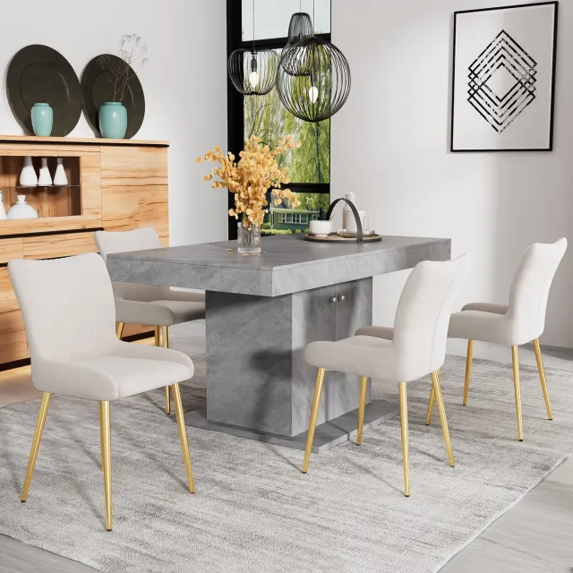 Welltin Eetkamerstoel - Set van 4 - Luxe Stoel - Beige Stoel - Woonkamer Stoel - Slaapkamer Stoel - Lounge Stoel - Eetkamerstoelen met Gouden Metalen Poten - Comfortabele Stoel met Lendensteun - Moderne Stoelen - Beige