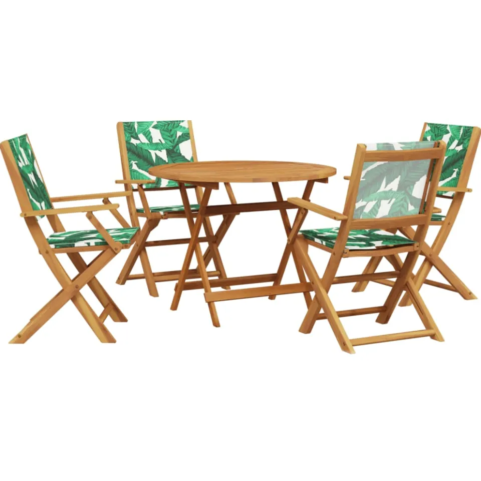 vidaXL 5-delige Tuinset bladpatroon stof en massief hout groen, foto 3