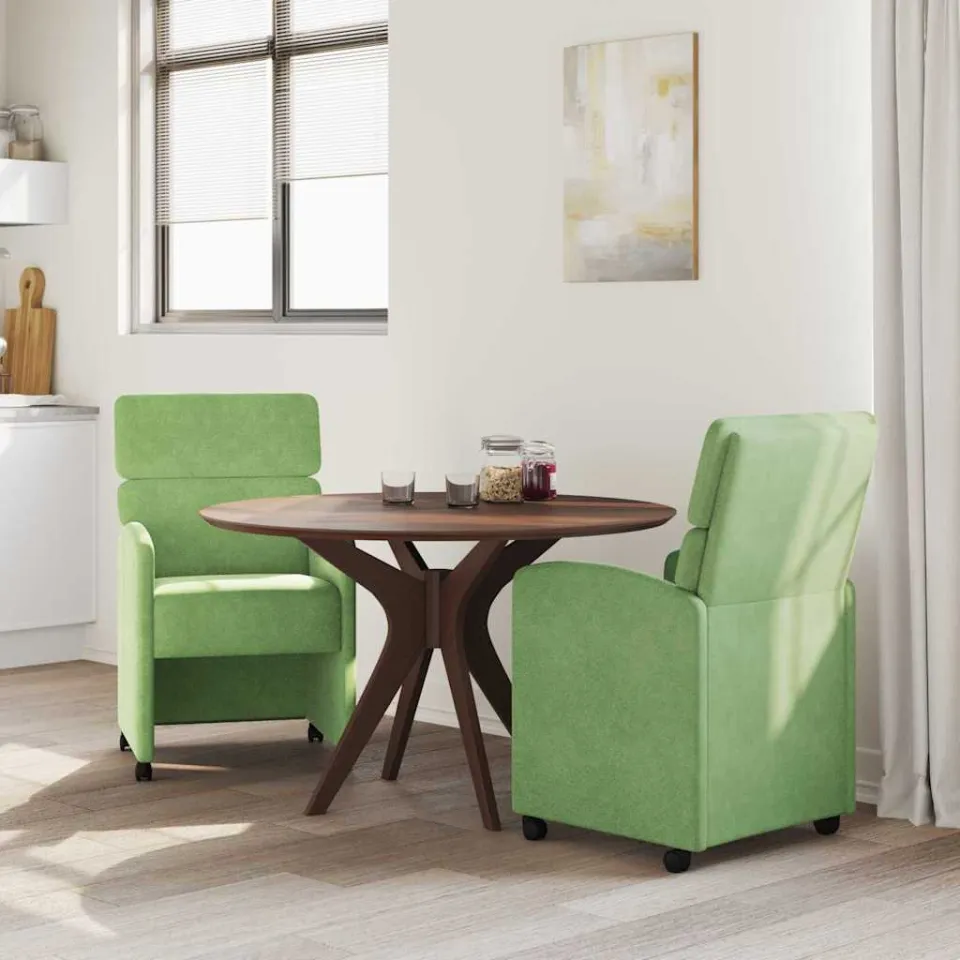 vidaXL Eetkamerstoelen met Wieltjes 2 st Fluweel Lichtgroen groen, foto 3