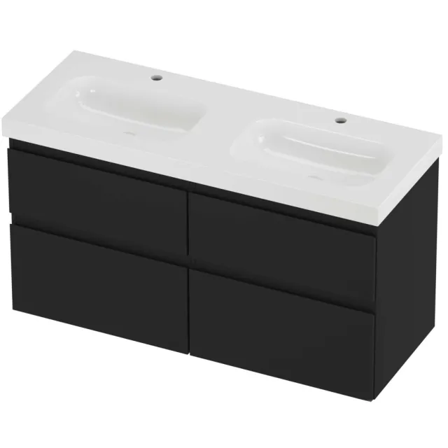 Proline Haga Badmeubelset Polystone Mezza 4 Laden 120x46x66 cm Glans Wit Mat Zwart