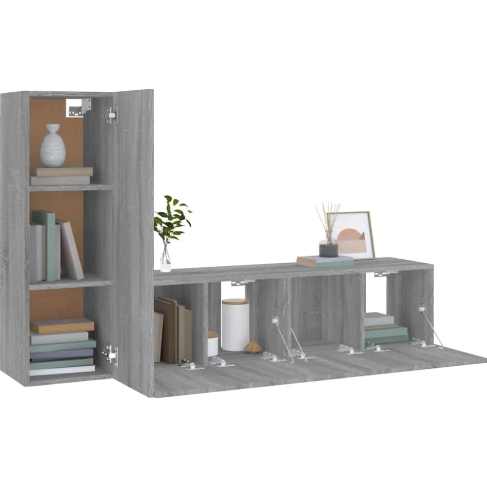 vidaXL 3-delige Tv-meubelset bewerkt hout grijs sonoma eikenkleurig, foto 4
