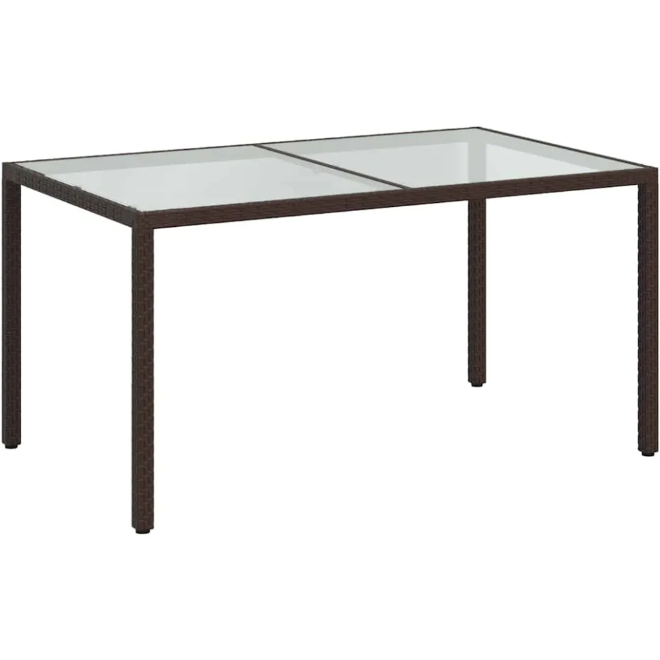 vidaXL Tuintafel 150x90x75 cm gehard glas en poly rattan bruin, foto 3