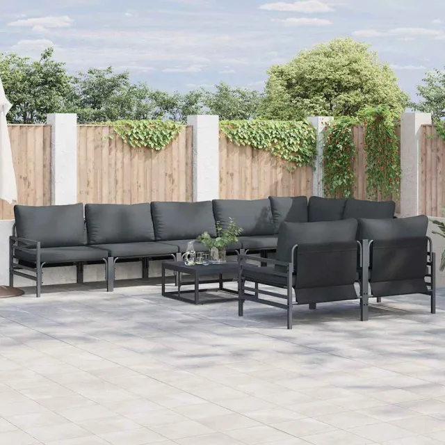 vidaXL Tuinbankenset 9 st Zwart Staal, foto 2