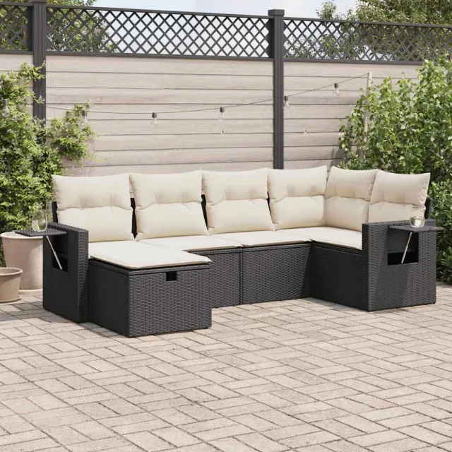 vidaXL 6-delige Loungeset met kussens poly rattan zwart, foto 2