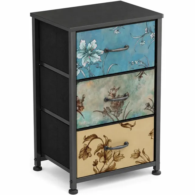 Softica Nachtkastje - Vintage look - 3 lades - Oxford weefsel - 40x29x63 cm Blauw/Groen/Oker