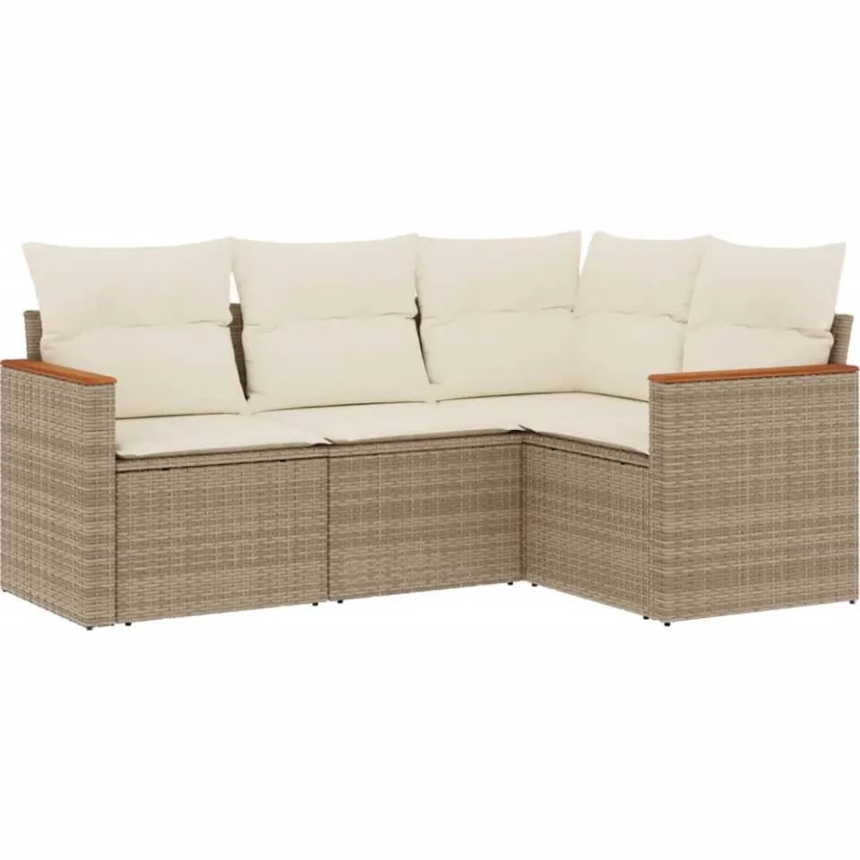 vidaXL 4-delige Loungeset met kussens poly rattan beige, foto 3