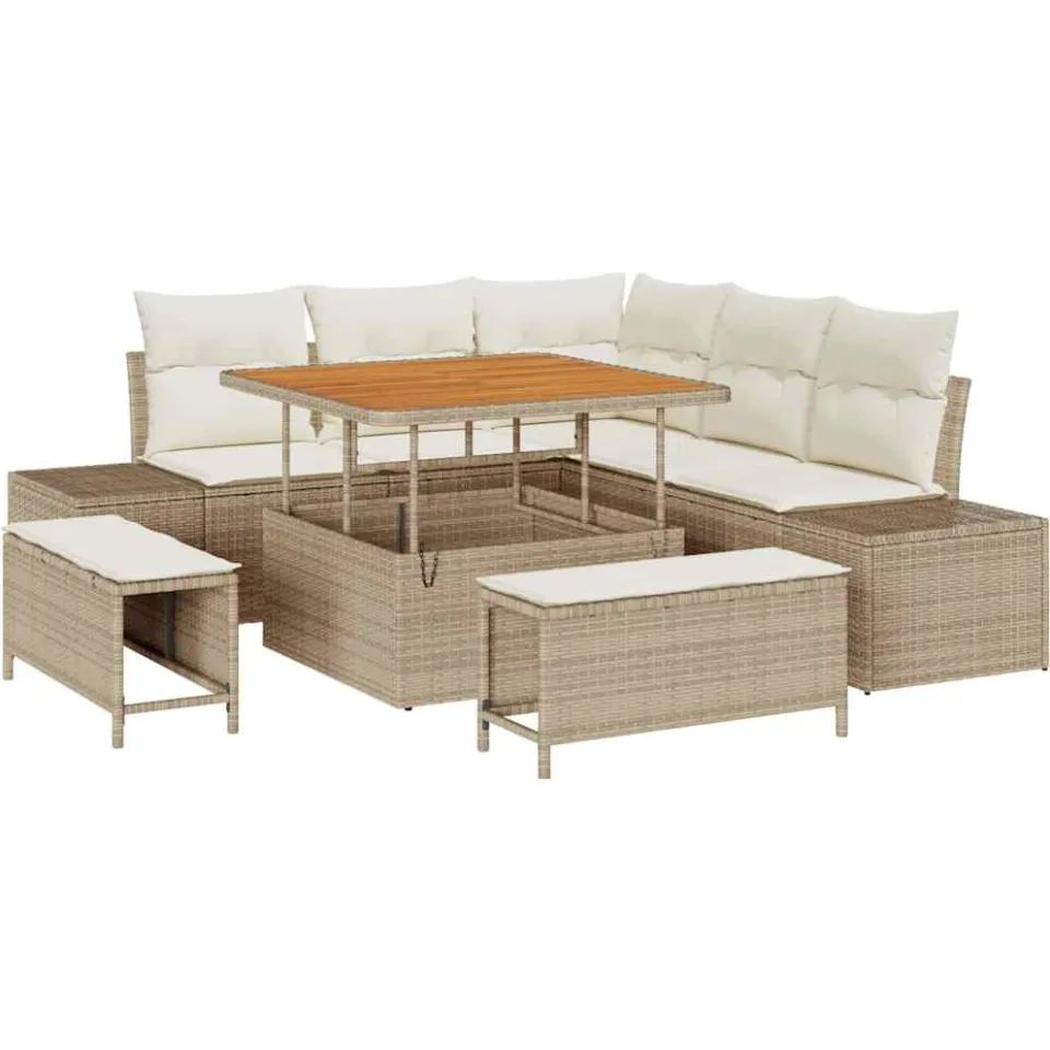 vidaXL Tuinbankenset 8 st Beige poly rattan