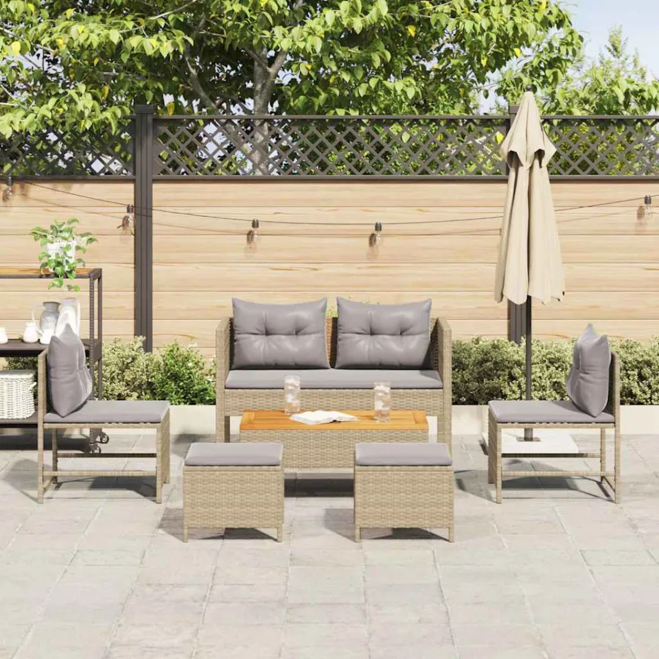 vidaXL Tuinbankenset 6 st Beige en Licht Grijs poly rattan, foto 3