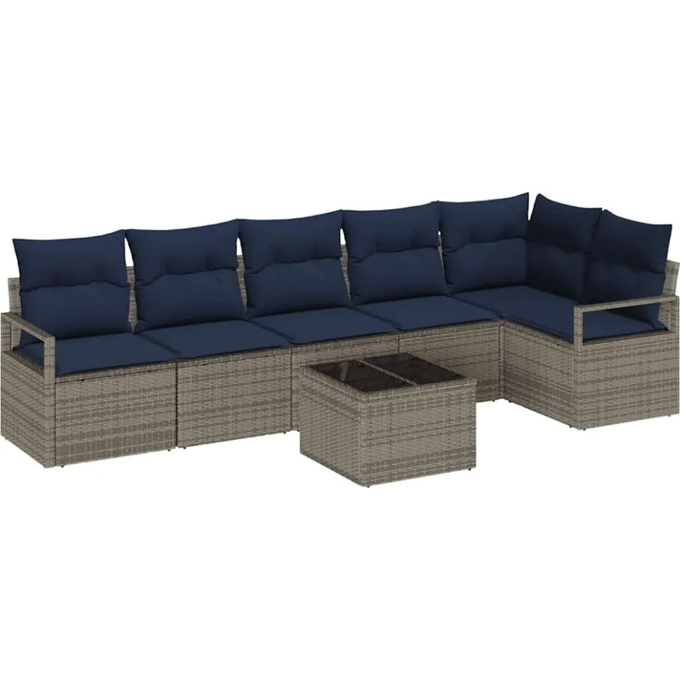 vidaXL Bankstel 7 st Grijs poly rattan