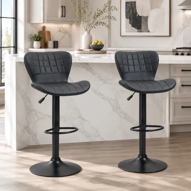 CHICFURN Barkruk - Hoogteverstelbaar - 360° draaibaar - Set van 2 - Zwart