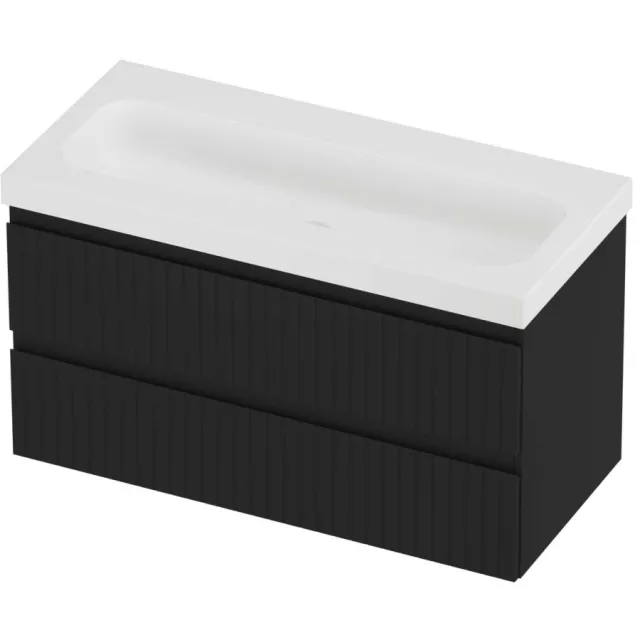 Proline Haga Badmeubelset Polystone Mezza Gefreesd 100x46x58 cm Mat White Mat Zwart
