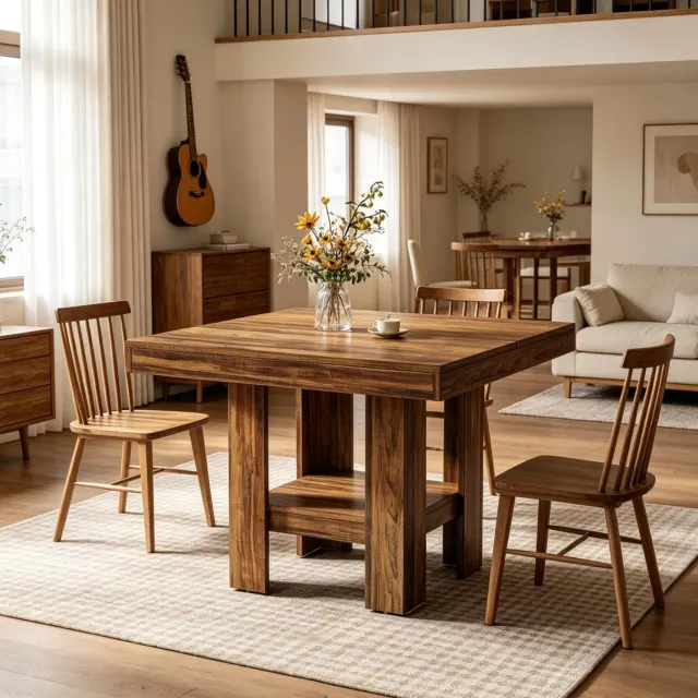 CHICFURN Eettafel 80 cm - 2 personen - Met onderblad - Vierkant - Bruin