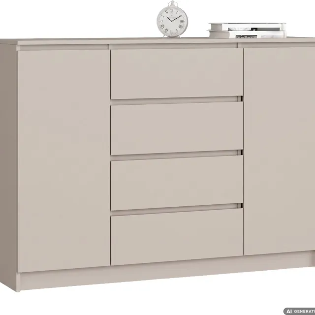 Akord Ladekast K140 / Kasjmier / 138 cm / 2 Deuren / 4 Lades / 4 Planken / 138 x 40 x 99 cm