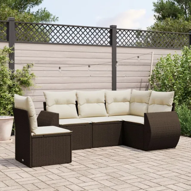 vidaXL 5-delige Loungeset met kussens poly rattan bruin, foto 2