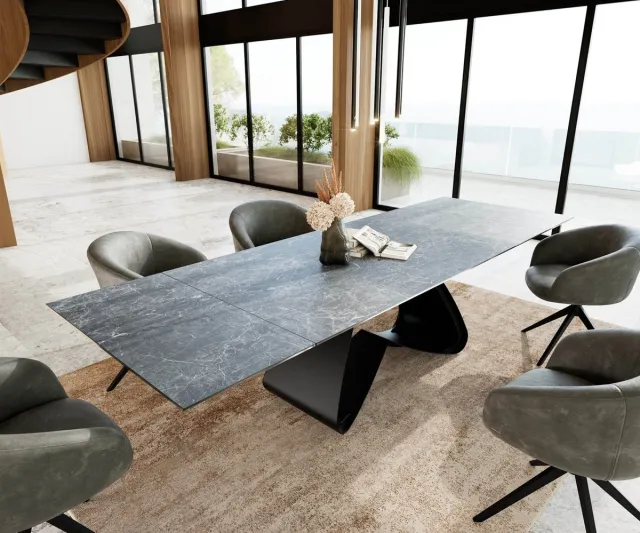 DELIFE Eetkamertafel Edge keramiek Laminam®Nero Greco grijs 200-300x100 W-frame zwart uitschuifbaar Nero Greco Anthrazit