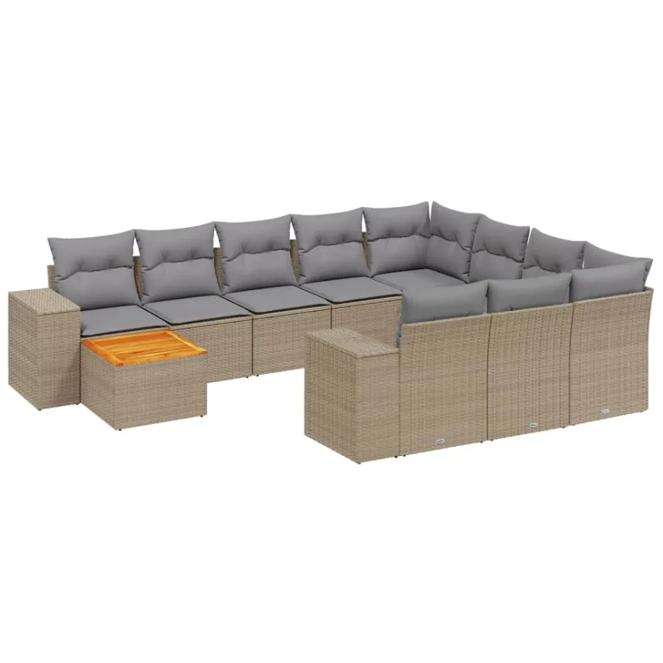 vidaXL 11-delige Tuinset met kussens poly rattan beige, foto 3