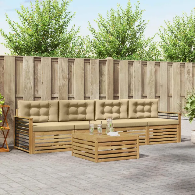 vidaXL Buiten bankenset 5 st 4-zits Wit en Beige Massief Acaciahout