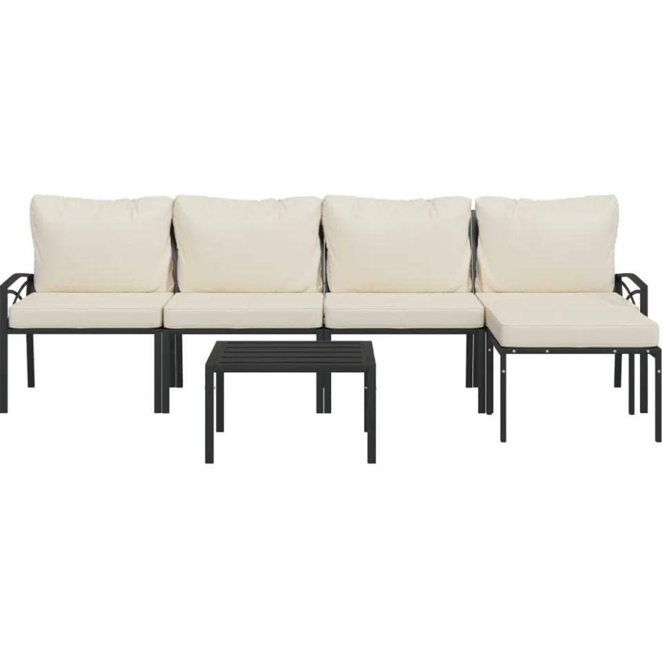 vidaXL 6-delige Loungeset met zandkleurige kussens staal Zwart
