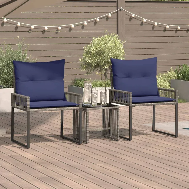 vidaXL Buitenmeubelset 7 st Grijs en Marineblauw poly rattan, foto 2