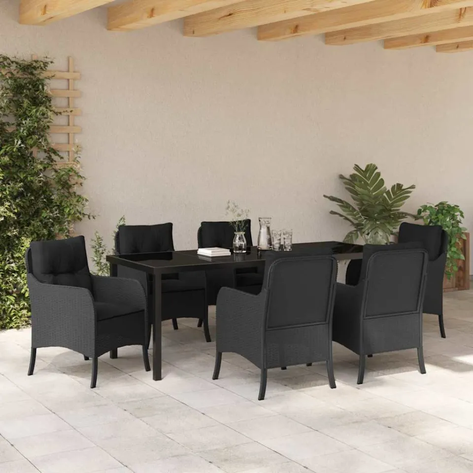 vidaXL Tuin eettafelset 7 st Zwart poly rattan, foto 3