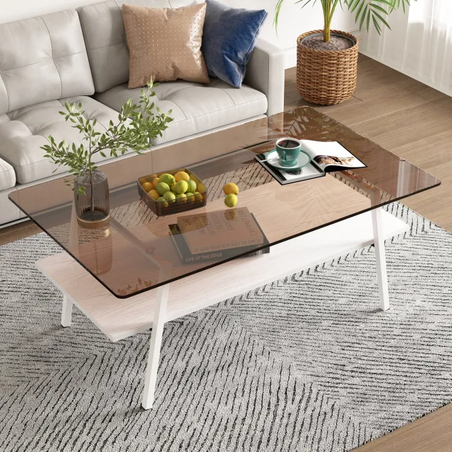 CHICFURN Salontafel - Gehard glas - Rechthoekig - Bruin en wit