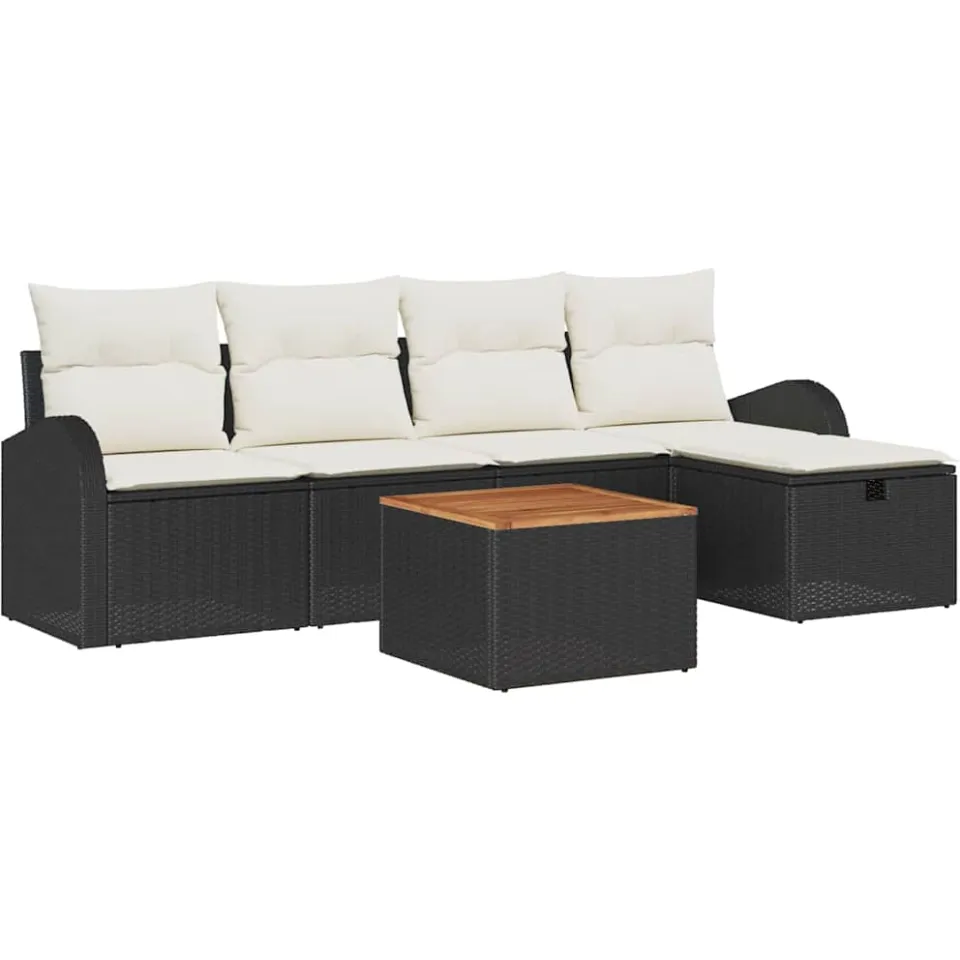 vidaXL Tuinbankenset 6 st Zwart poly rattan