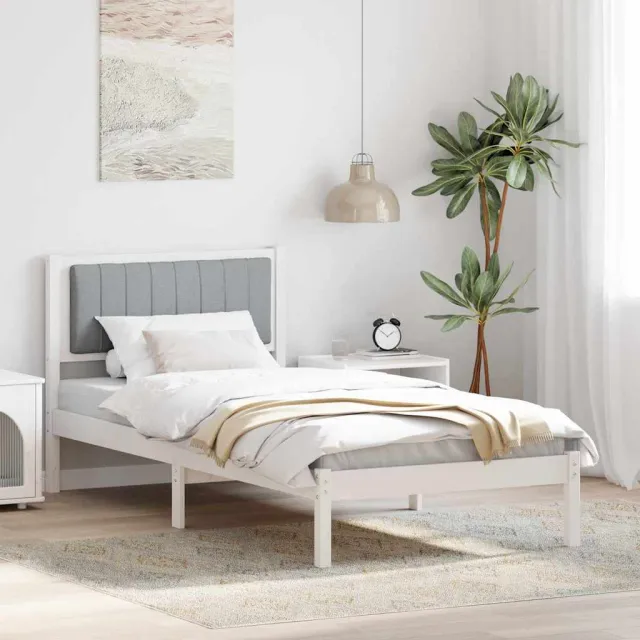 vidaXL Bedframe met Gevoerd Hoofdgedeelte Lichtgrijs 90 x 200 cm Wit
