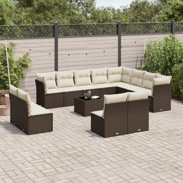 vidaXL 13-delige Loungeset met kussens poly rattan bruin, foto 2