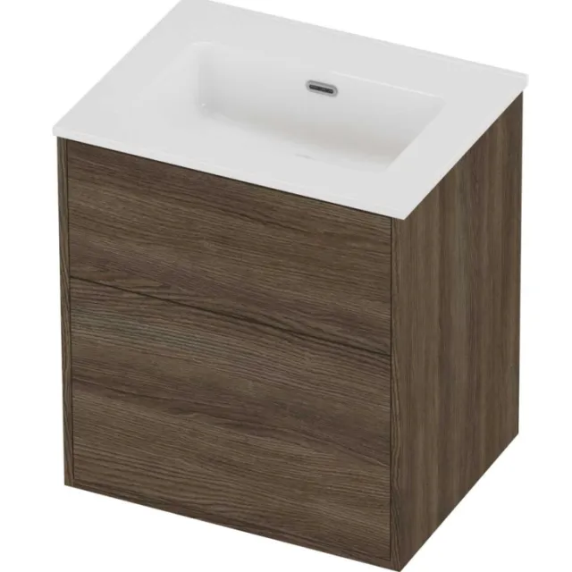 Proline Tribute Badmeubelset Porselein Elegant 2 Laden 60x46x67 cm Glans Wit Vital Oak Eiken