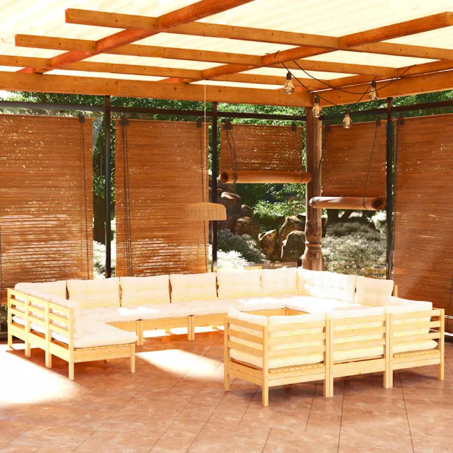 vidaXL 13-delige Loungeset met crèmekleurige kussens grenenhout, foto 2