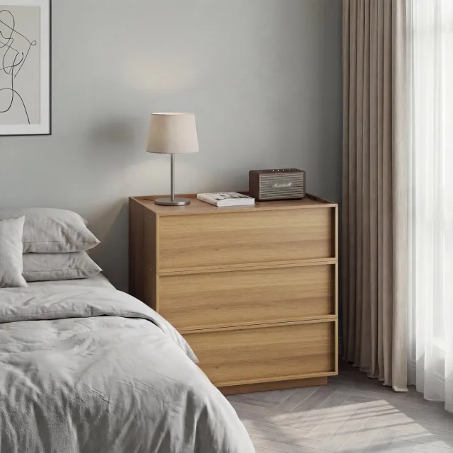 Wishdor Ladekast Met 3 Laden - Greeploos - Modern - Voor Slaapkamer Of Woonkamer - MDF En Spaanplaat - Eikenkleur