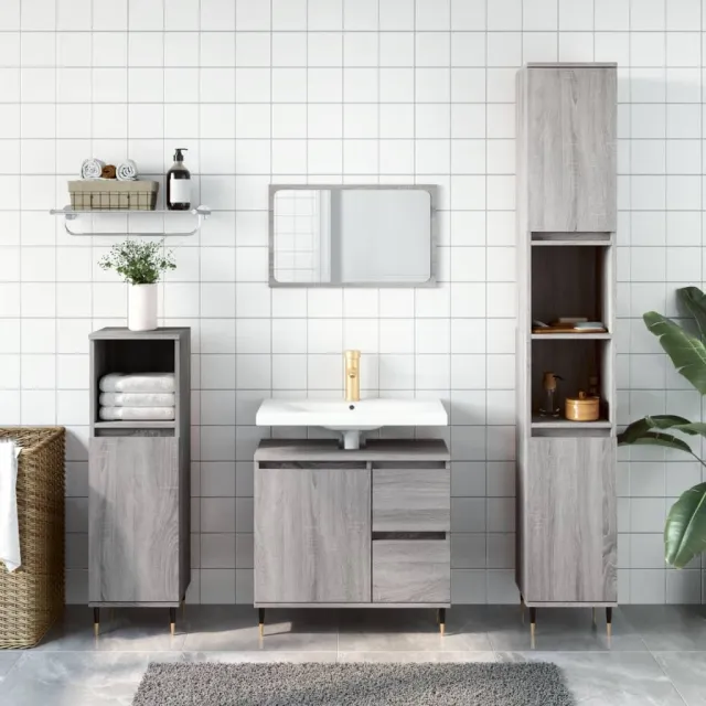 vidaXL 3-delige Badkamermeubelset bewerkt hout grijs sonoma eikenkleur, foto 2