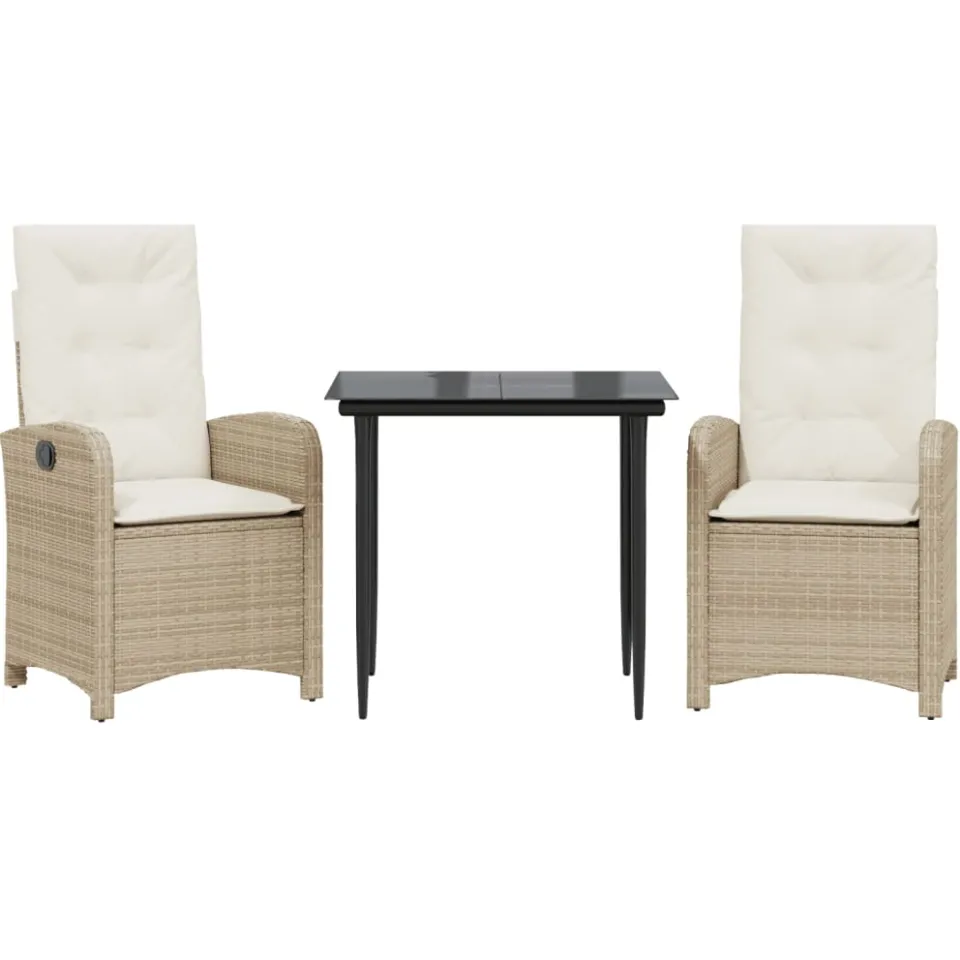 vidaXL 3-delige Tuinset met kussens poly rattan beige