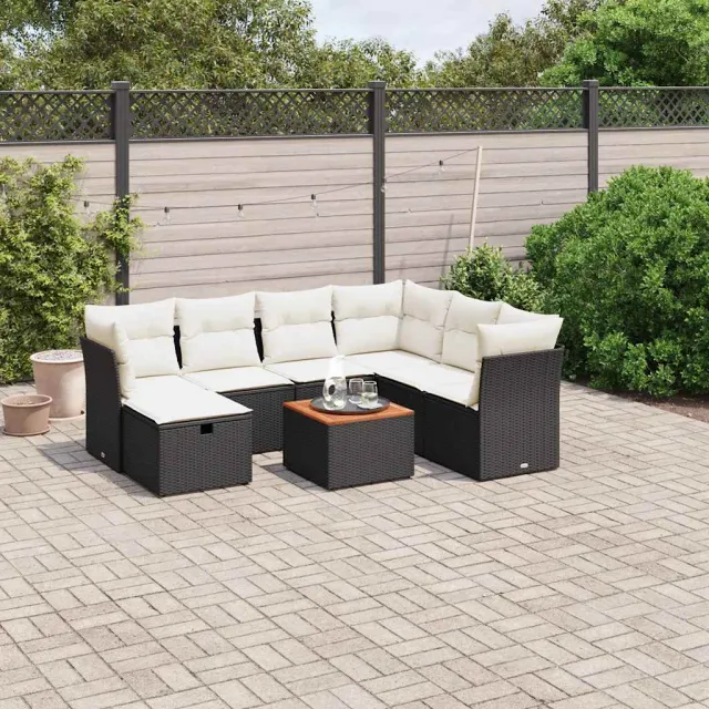 vidaXL 8-delige Loungeset met kussens poly rattan zwart, foto 2