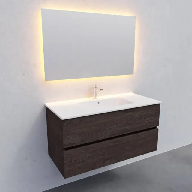 Boss & Wessing Badkamermeubel AQS Helsinki 100x46 cm Keramiek Midden Wood Dark Brown 2 Laden Boss & Wessing Houtlook