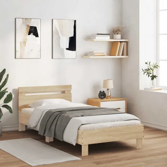 vidaXL Bedframe met hoofdbord zonder matras sonoma eiken 100x200 cm Bruin
