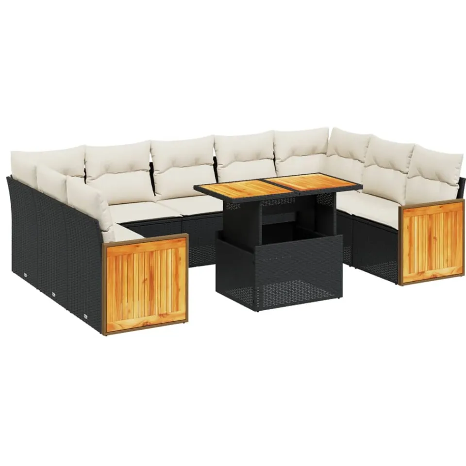 vidaXL 10-delige Loungeset met kussens poly rattan zwart