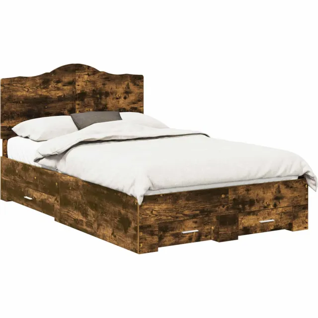 vidaXL Bedframe Gerookt eiken 120 x 200 cm Bewerkt hout Bruin