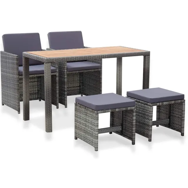 vidaXL 5-delige Tuinset poly rattan en acaciahout antraciet Grijs