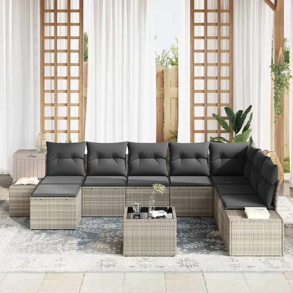vidaXL Tuin Sofa Set 8 st Lichtgrijs poly rattan, foto 3