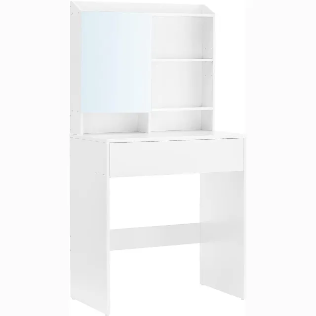 LEOBERT Kaptafel RDT118W01 – Wit – Spiegel, lade en verstelbare planken – 70 x 40 x 136 cm