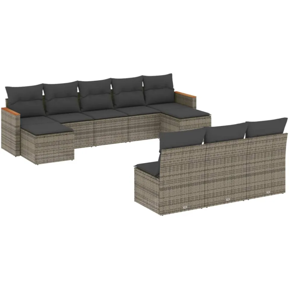 vidaXL 10-delige Loungeset met kussens poly rattan grijs, foto 3