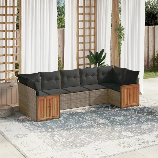 vidaXL 7-delige Loungeset met kussens poly rattan grijs, foto 2