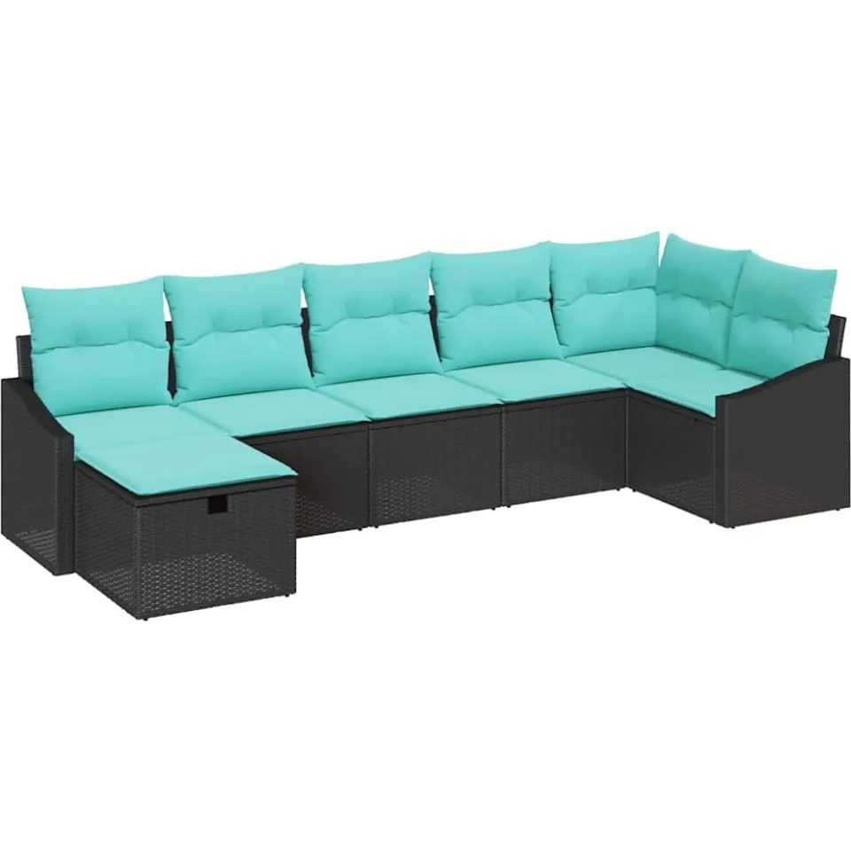 vidaXL Bankstel met kussen met opslag Zwart poly rattan
