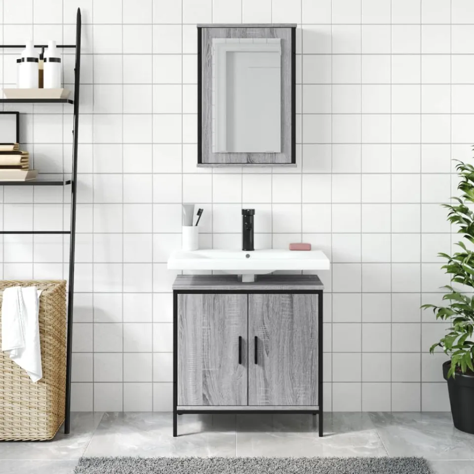 vidaXL 2-delige Badkamermeubelset bewerkt hout grijs sonoma eikenkleur, foto 2