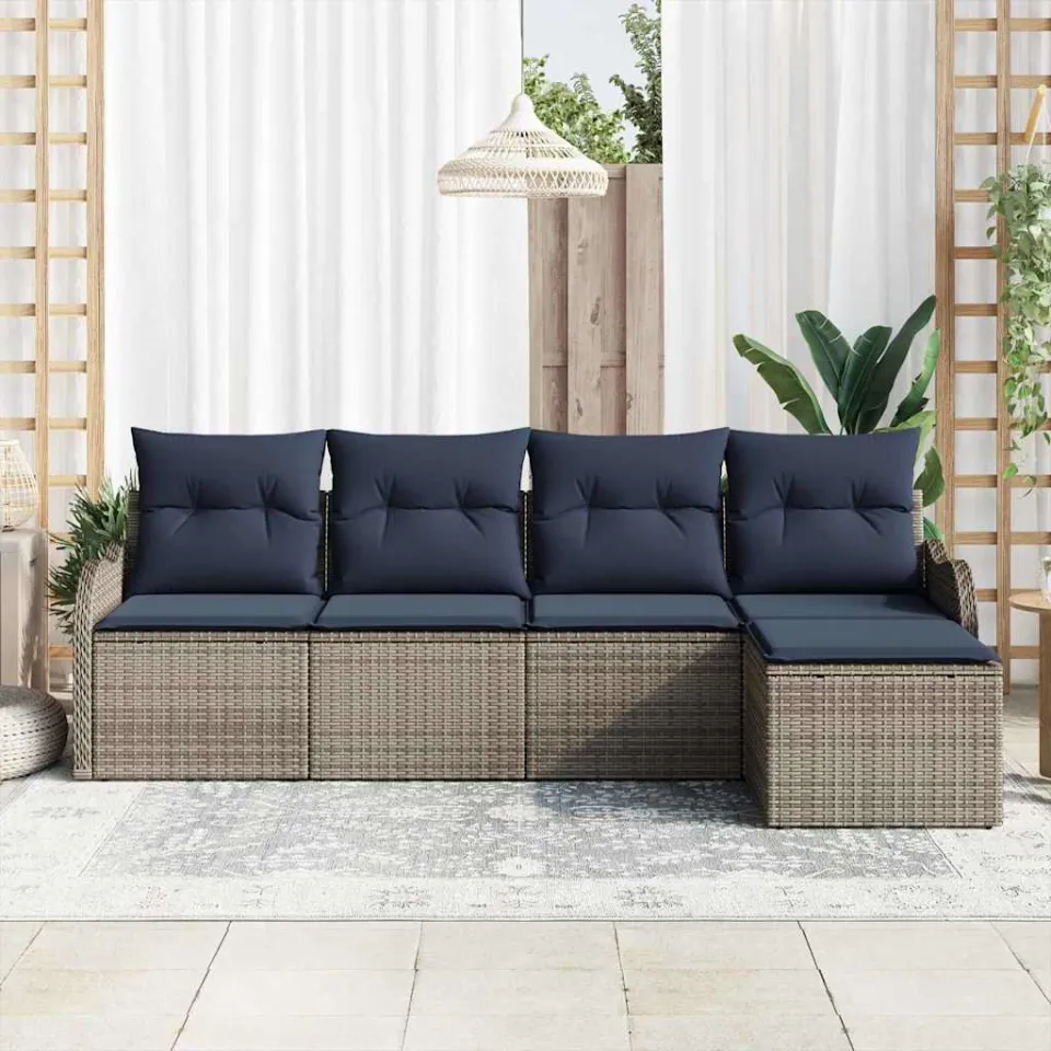 vidaXL Tuin Sofa Set Grijs poly rattan, foto 3