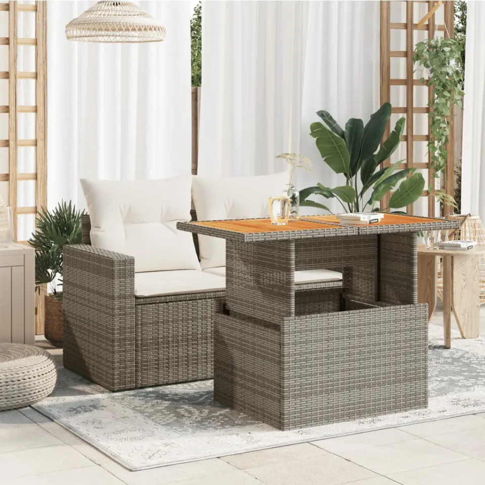 vidaXL Tuintafel 100x55x73 cm poly rattan en acaciahout grijs, foto 3
